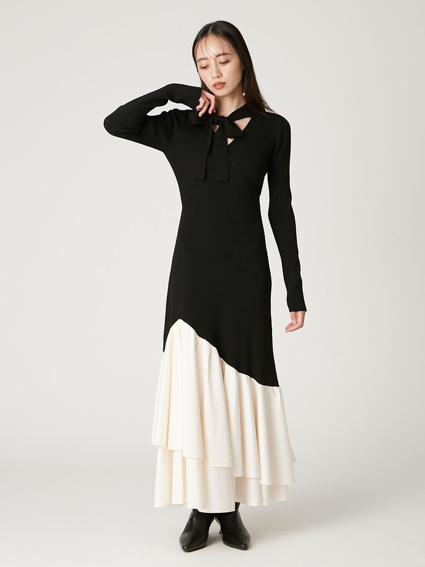 カシュクールリブニットコンビワンピース(マキシ・ロングワンピース