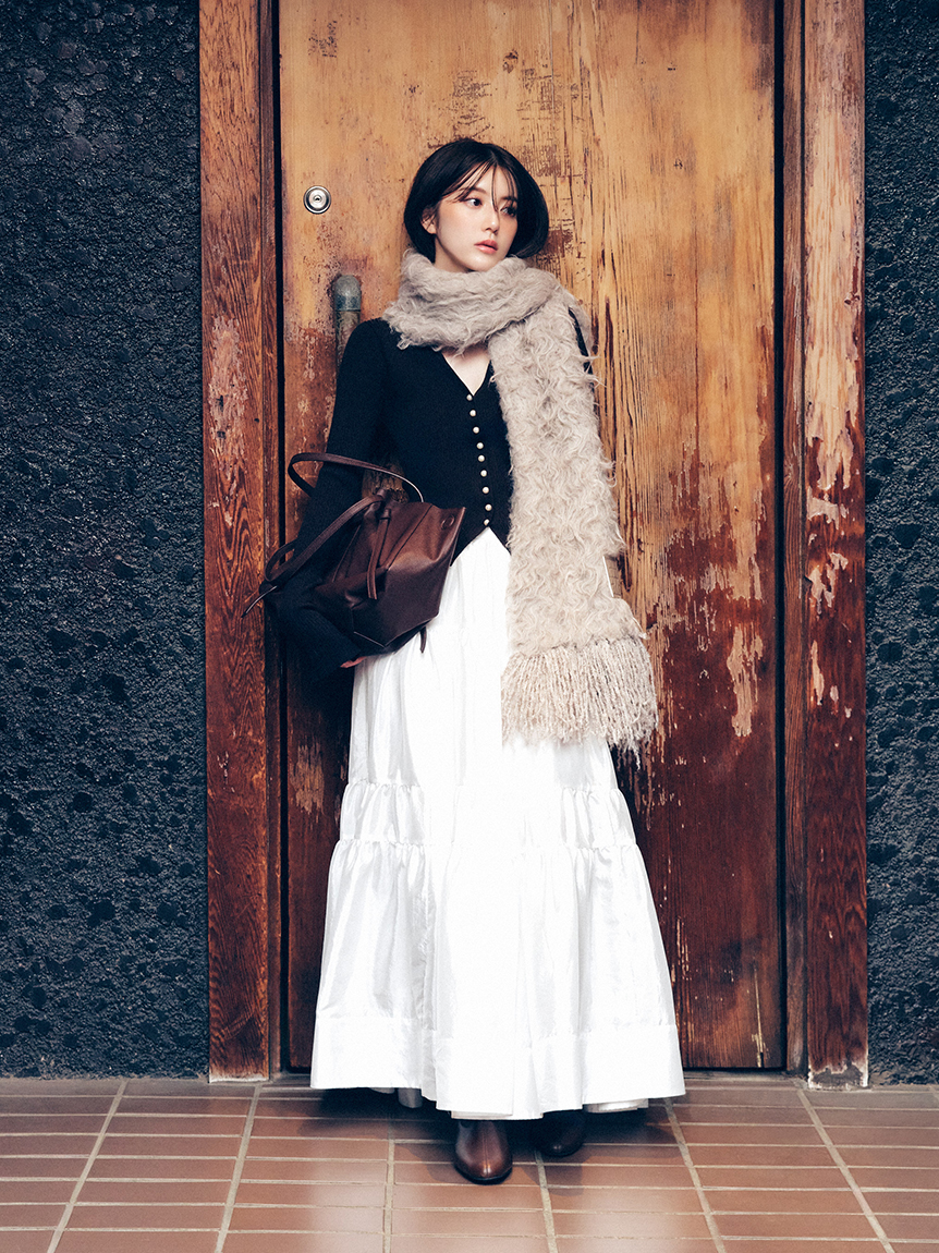 リブカーディガンティアードスカートセットアップ(ニットワンピース