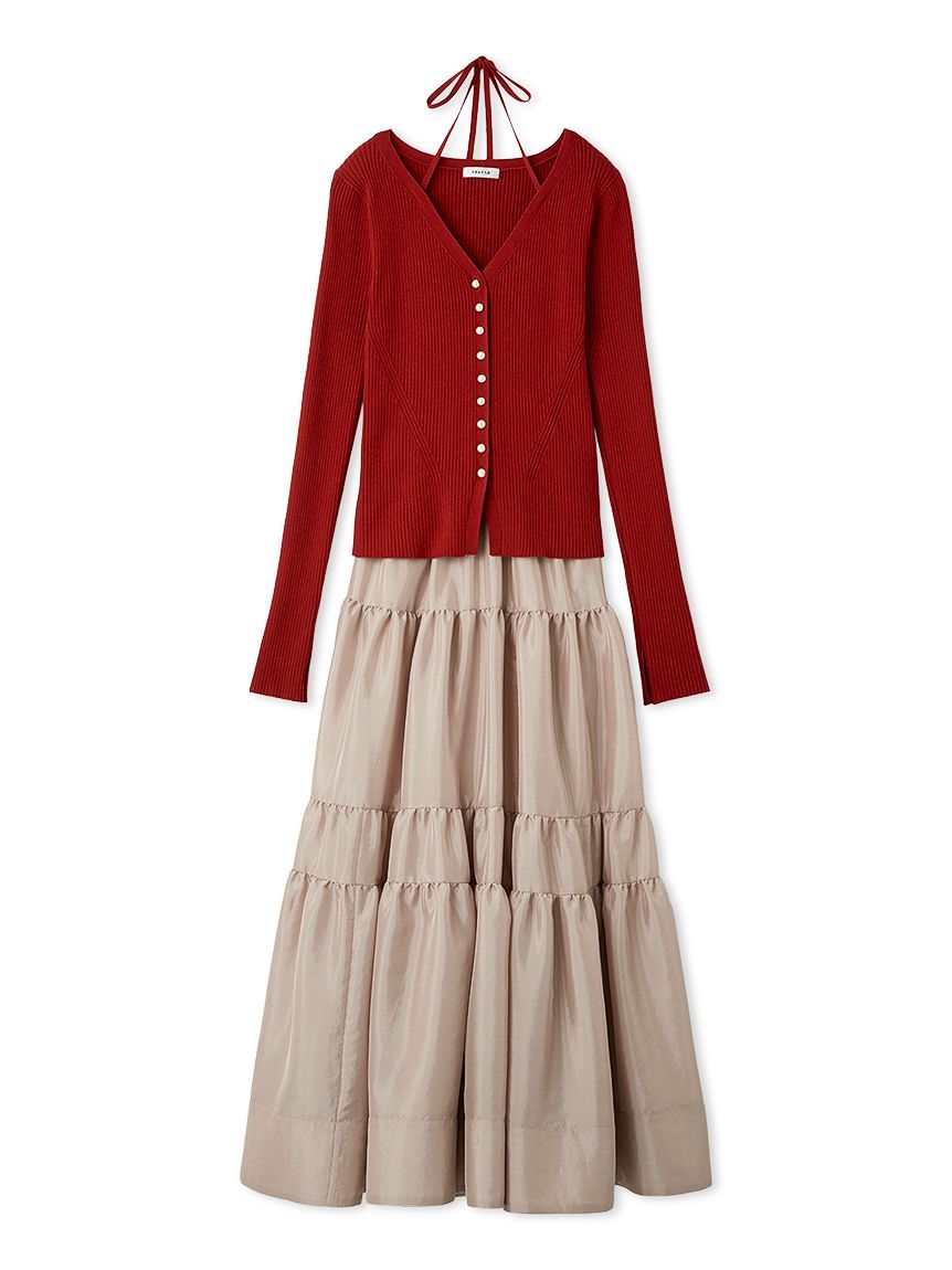 リブカーディガンティアードスカートセットアップ(ニットワンピース