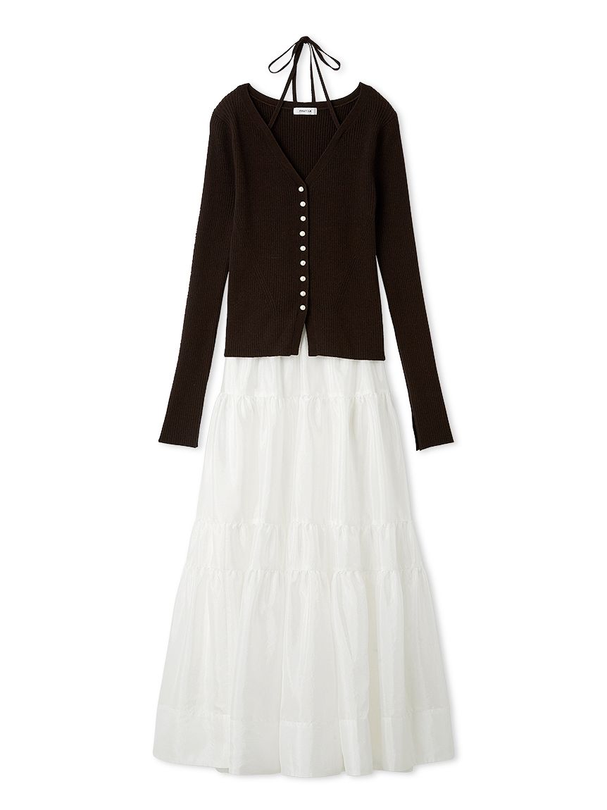 リブカーディガンティアードスカートセットアップ(ニットワンピース