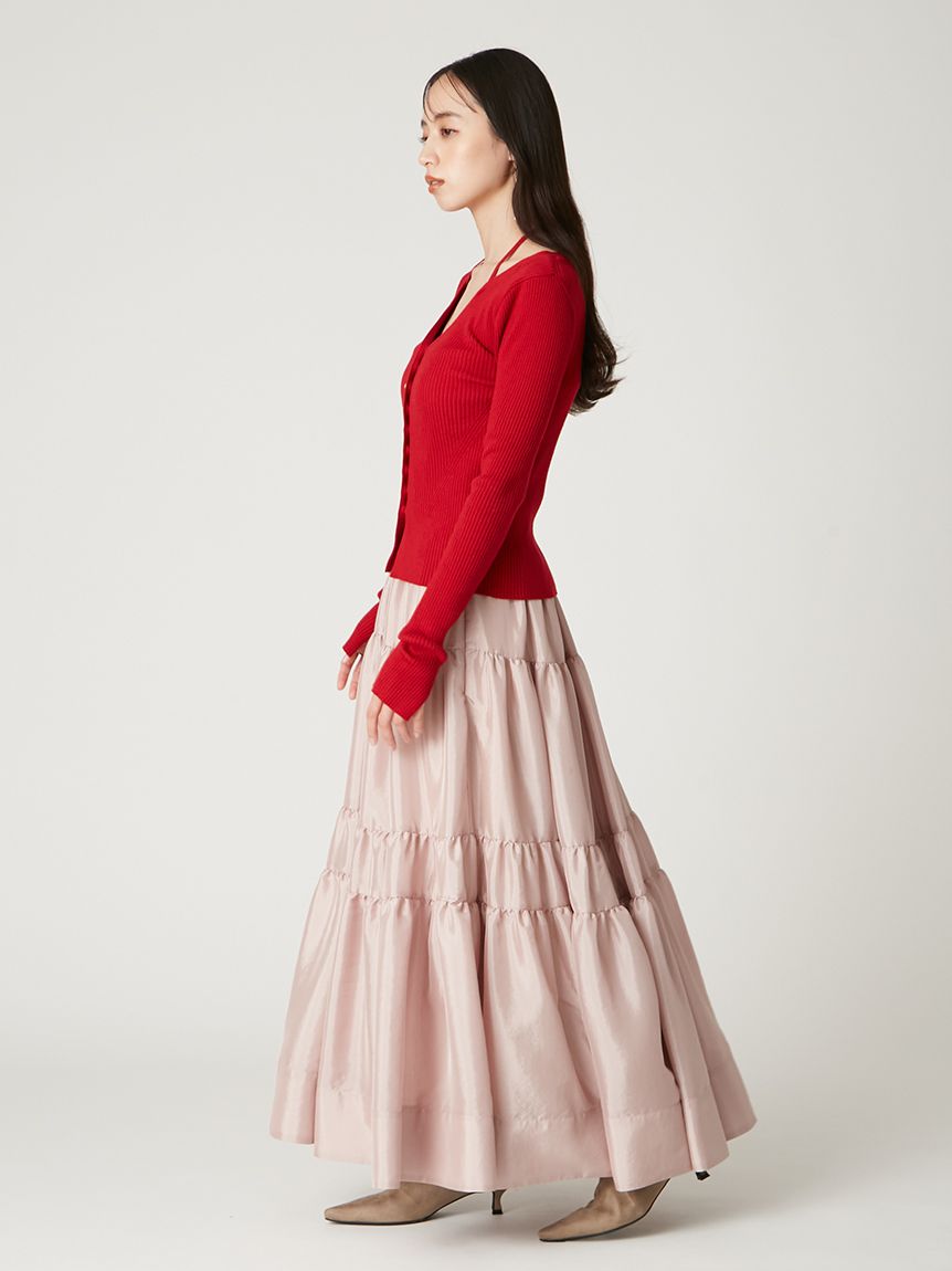 リブカーディガンティアードスカートセットアップ(ニットワンピース