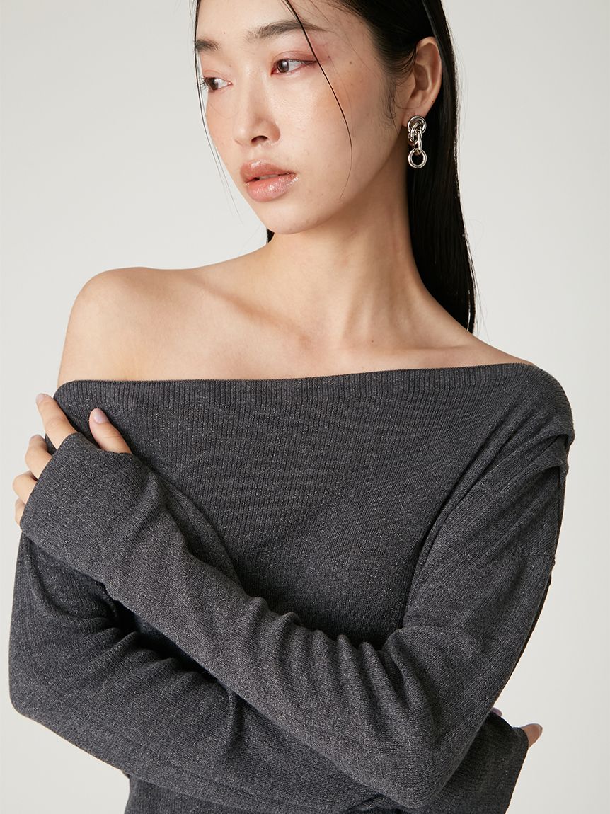 タックドレープワンショルリブニットワンピース(マキシ・ロング