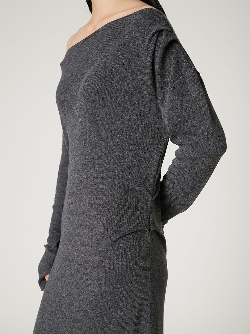 タックドレープワンショルリブニットワンピース(マキシ・ロング