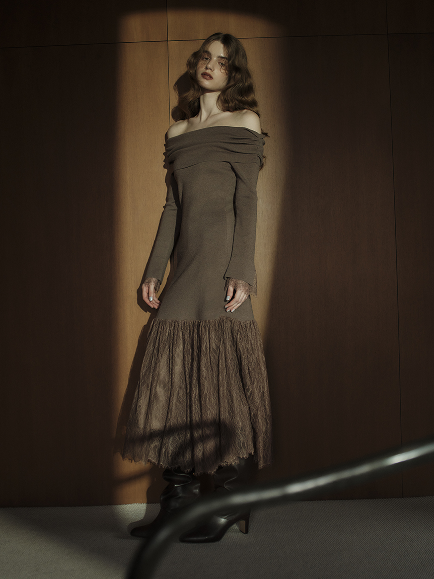 WEB限定】レースニットドッキングワンピース(ニットワンピース