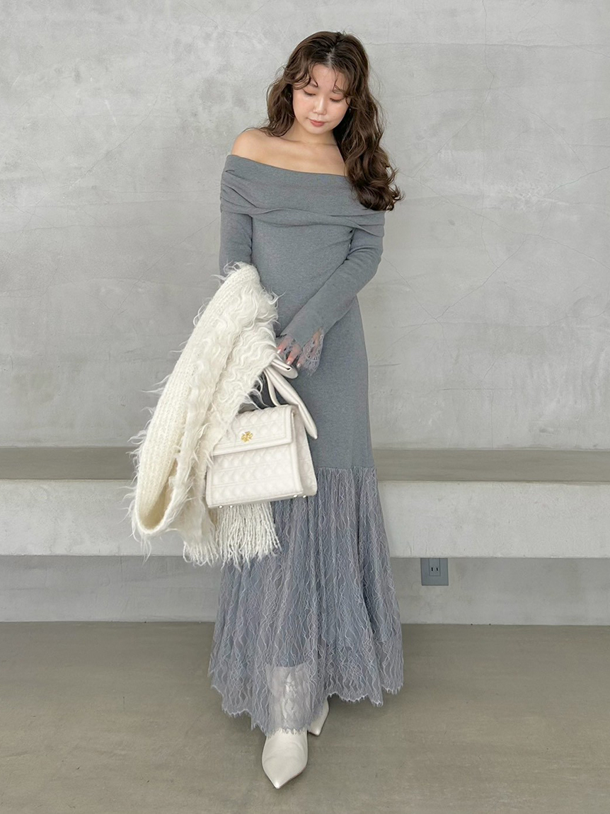 WEB限定】レースニットドッキングワンピース(ニットワンピース