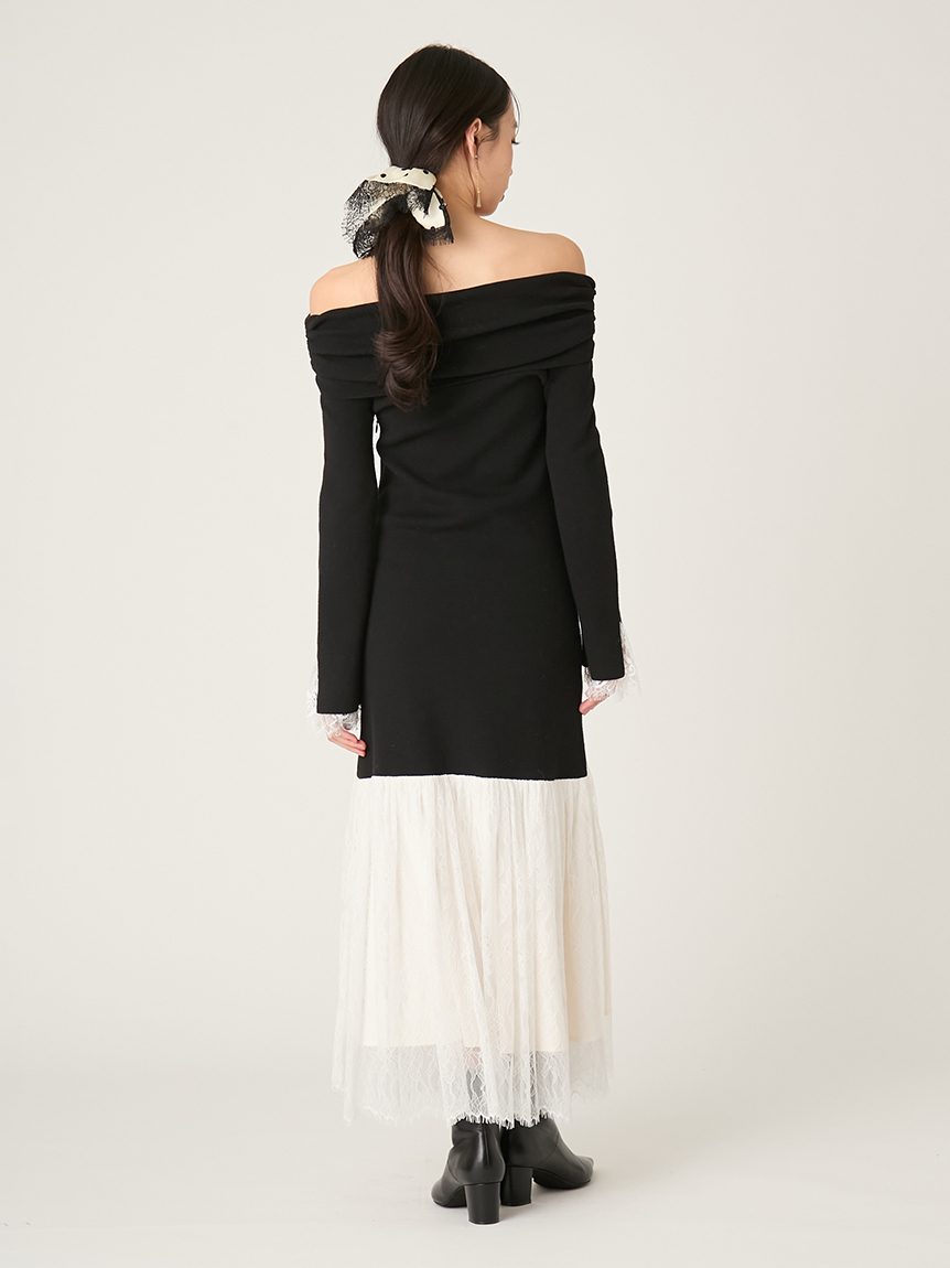 WEB限定】レースニットドッキングワンピース(ニットワンピース