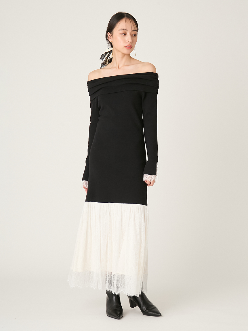 WEB限定】レースニットドッキングワンピース(ニットワンピース