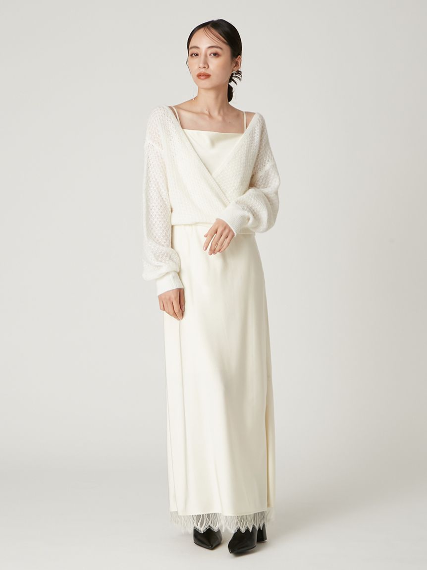 サテンキャミクロシェニットアンサンブル(ニットワンピース