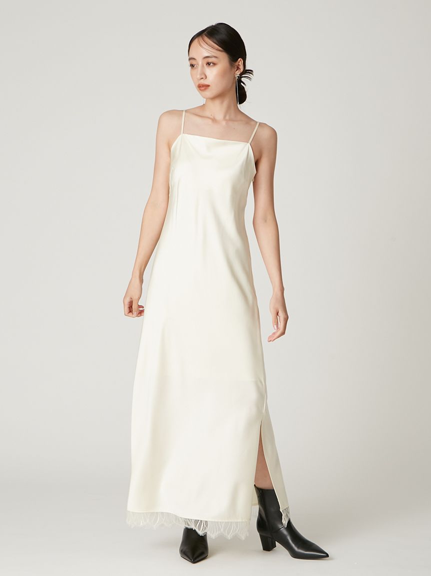 サテンキャミクロシェニットアンサンブル(ニットワンピース