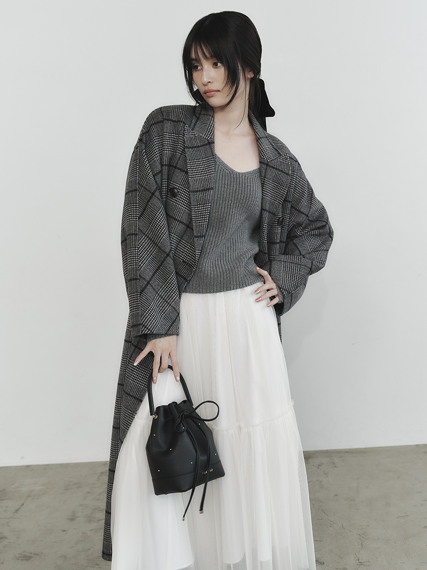 リボンニットプル＆チュールスカートセット(マキシ・ロングワンピース