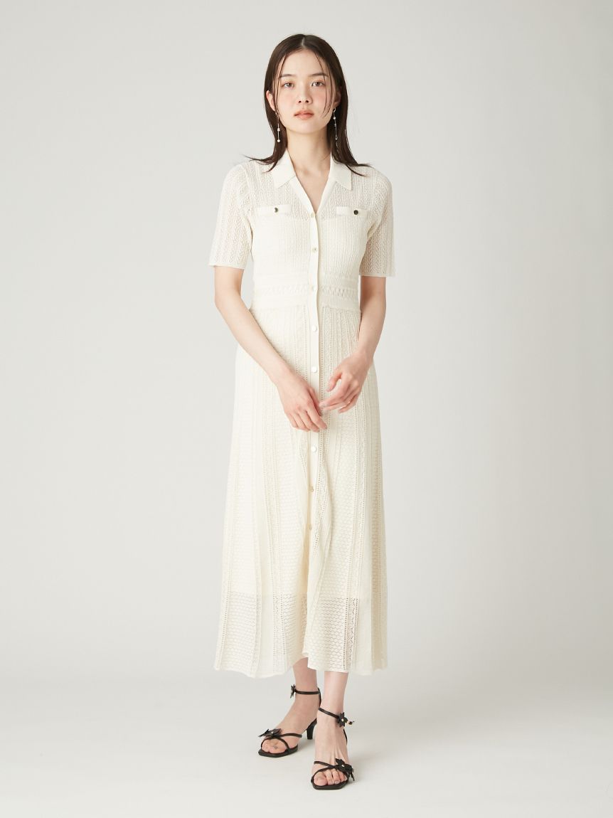 新作！フレイアイディー　アイレットレースニットワンピース　サイズ0 アイレットレースニットワンピース(マキシ・ロングワンピース