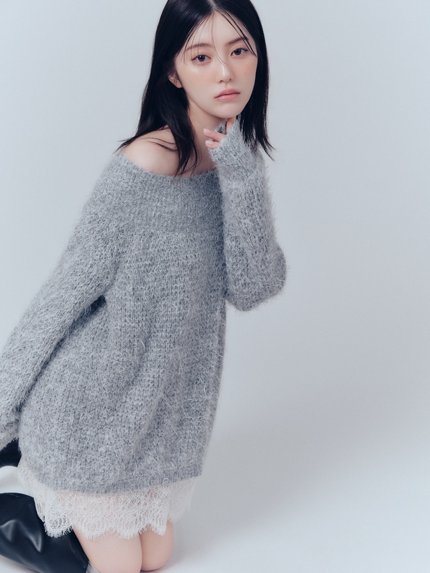 WEB限定】レースレイヤードニットミニワンピース(ミニワンピース
