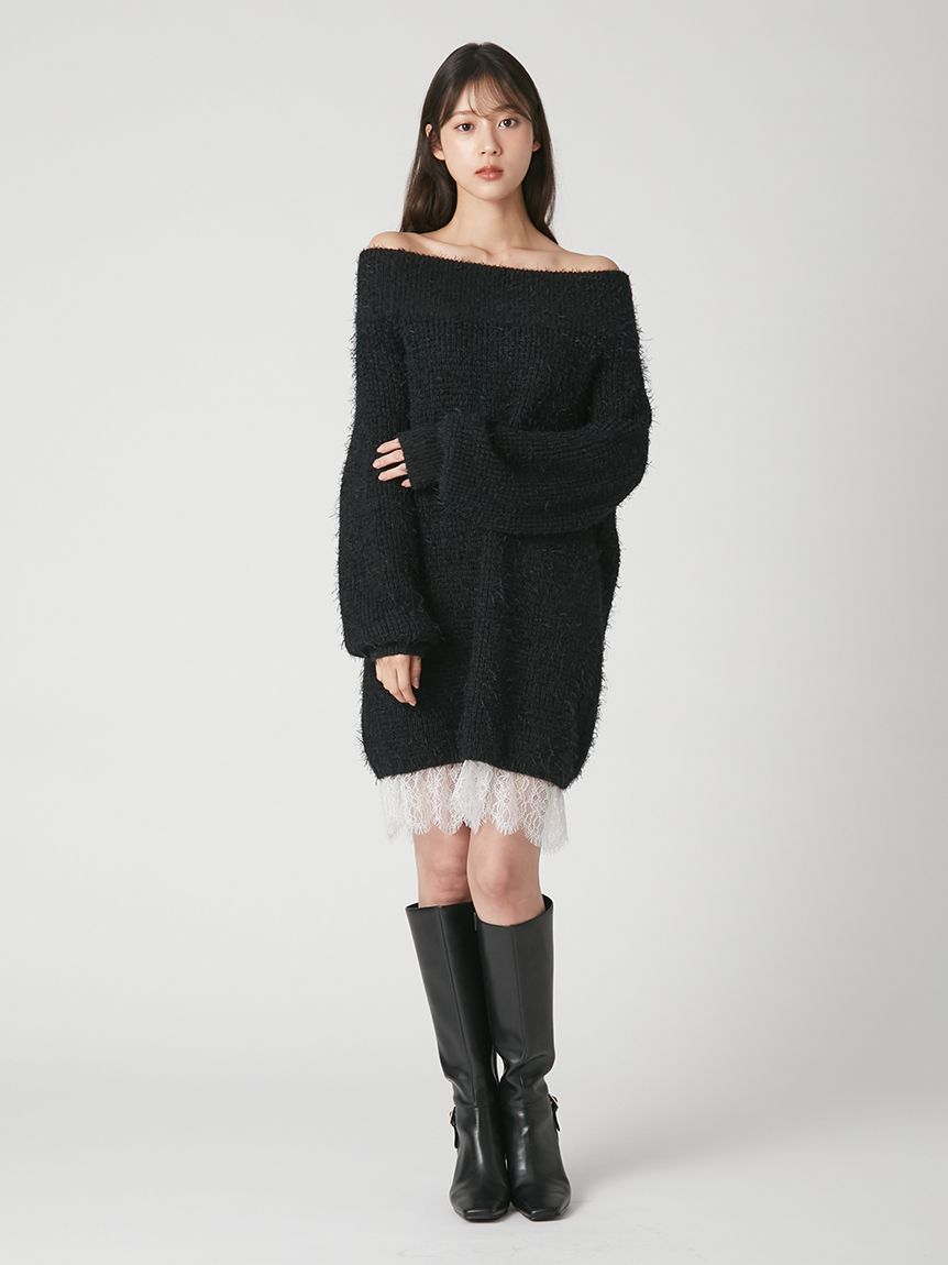WEB限定】レースレイヤードニットミニワンピース(ニットワンピース