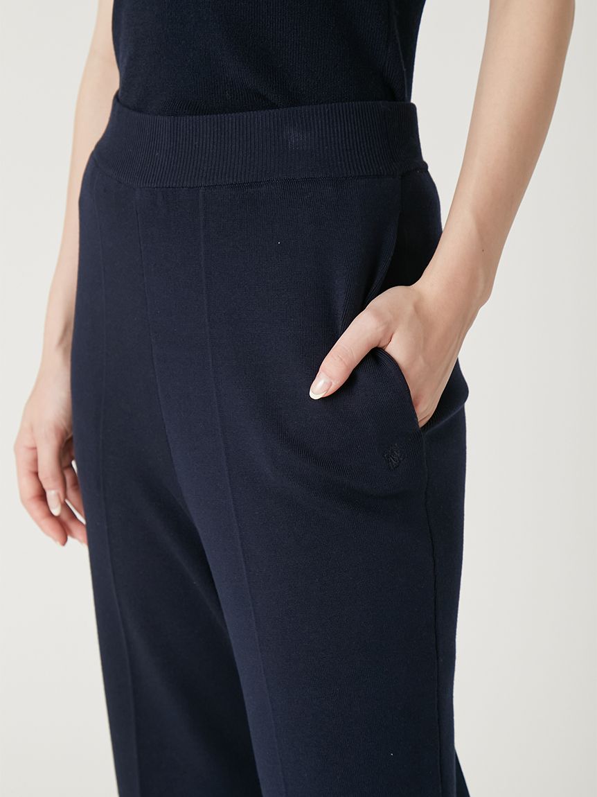 シルクブレンド美脚ニットパンツ／ウォッシャブル(ロングパンツ