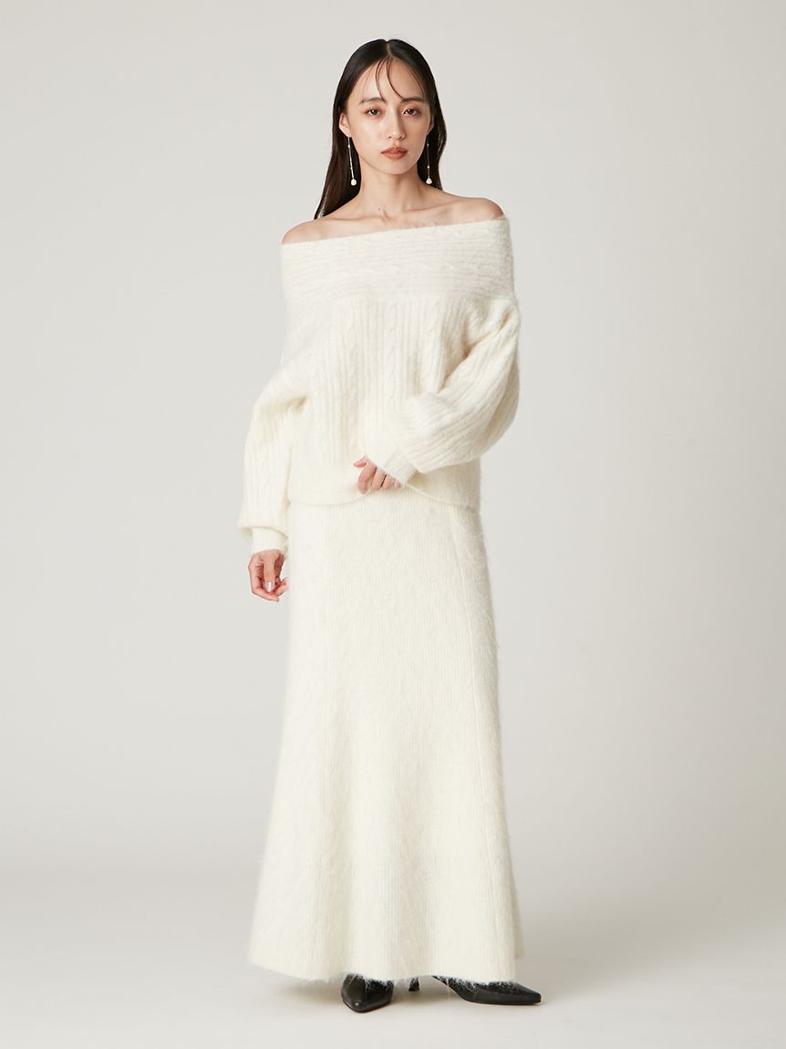 アルパカシャギーセミフレアニットスカート(ロングスカート)｜スカート