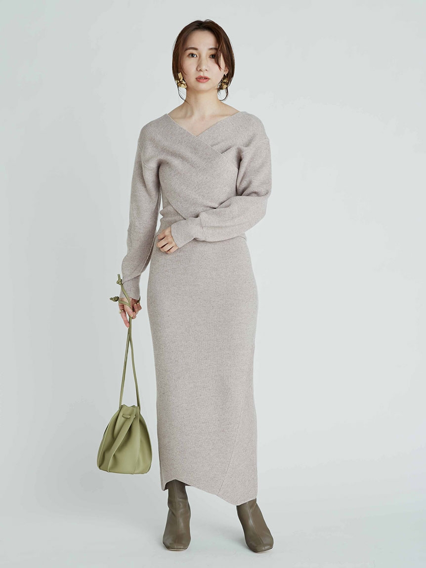 営業 FRAY I.D レースニットワンピ リブニットパンツ セットアップ F 