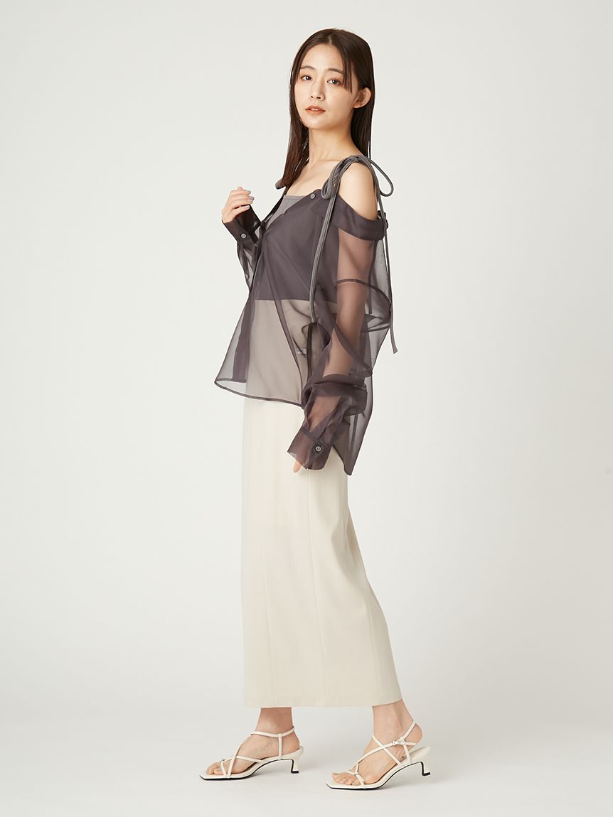 FRAY I.D◆ショルダーリボンニットレイヤードシャツ/長袖シャツ/one/ポリエステル/GRY/FWNT252134 ショルダーリボンニットレイヤードシャツ(ニット)｜トップス