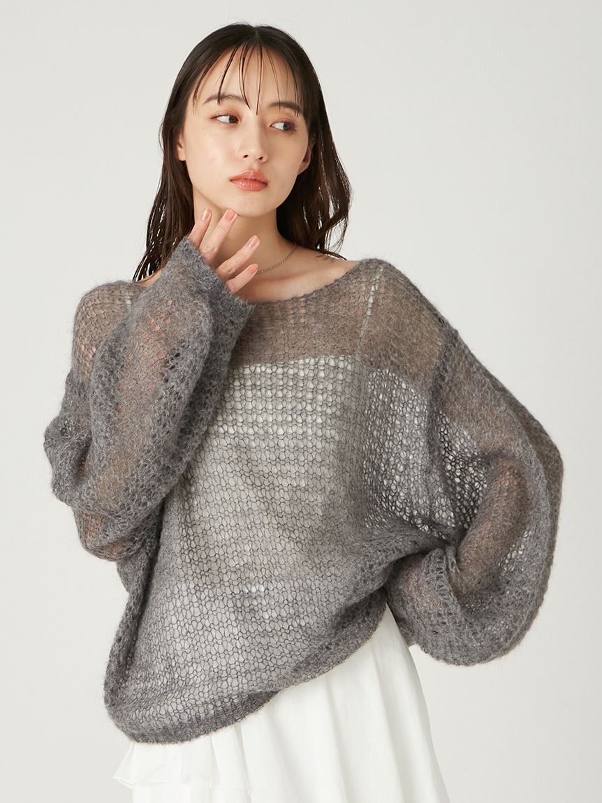 【プラージュ】未使用 シルク モヘヤ リブ プルオーバー ニット シアー ブルー プラージュ】未使用 シルク モヘヤ リブ プルオーバー ニット