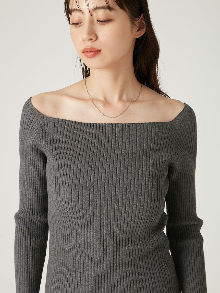 てぷぷ　0628 オフショルデコルテリブニット／ウォッシャブル(ニット