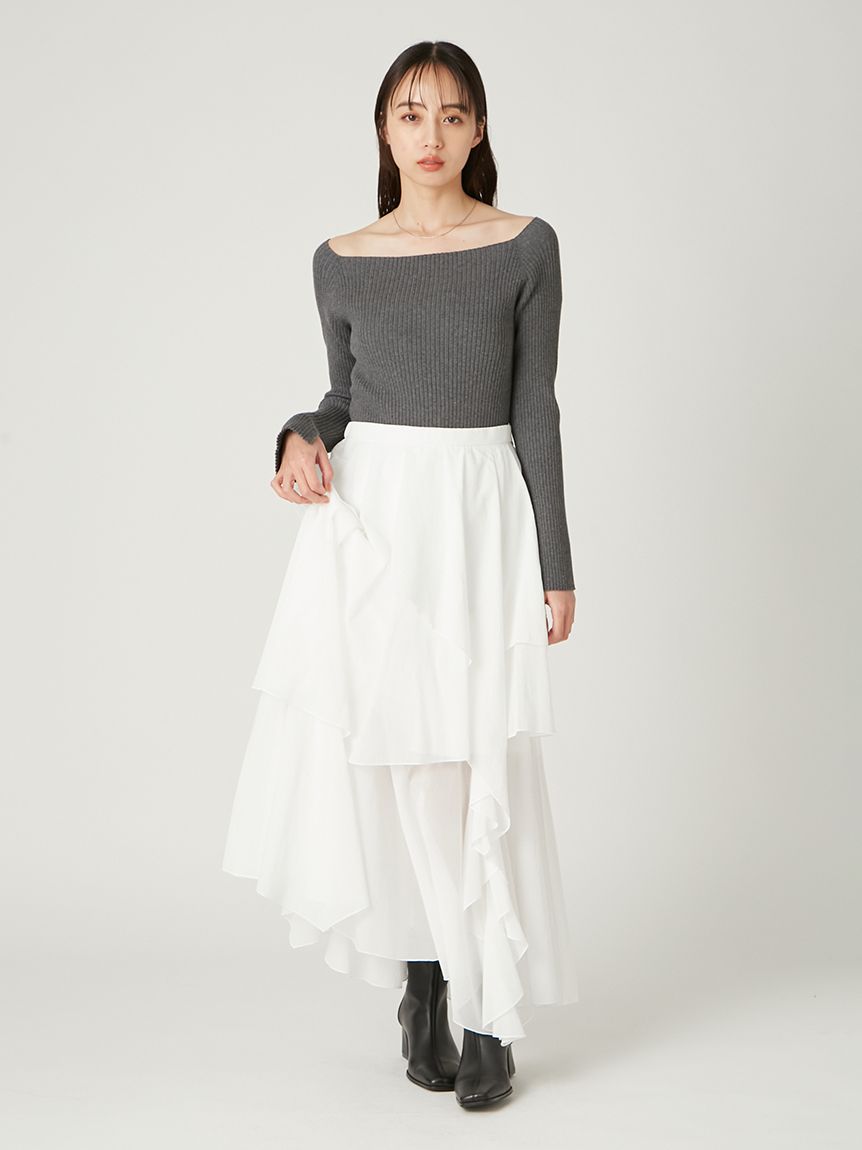 オフショルデコルテリブニット／ウォッシャブル(ニット