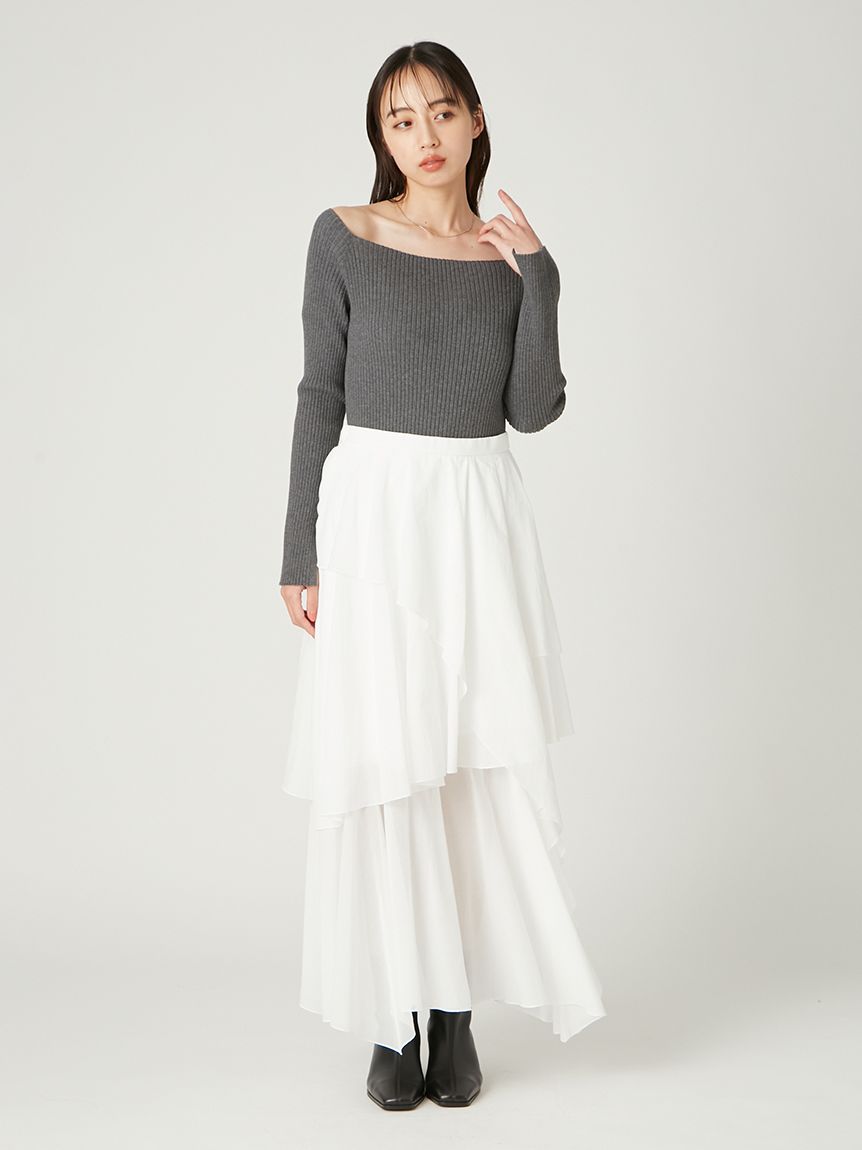 オフショルデコルテリブニット／ウォッシャブル(ニット