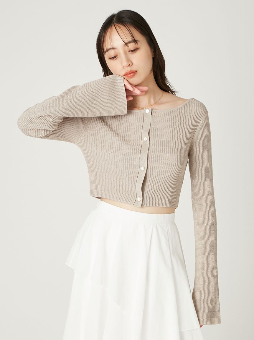 アイボリー クロップドニットカーディガン 畦編みパールニットカーディガンsdpxyf2953 アイボリー – [公式
