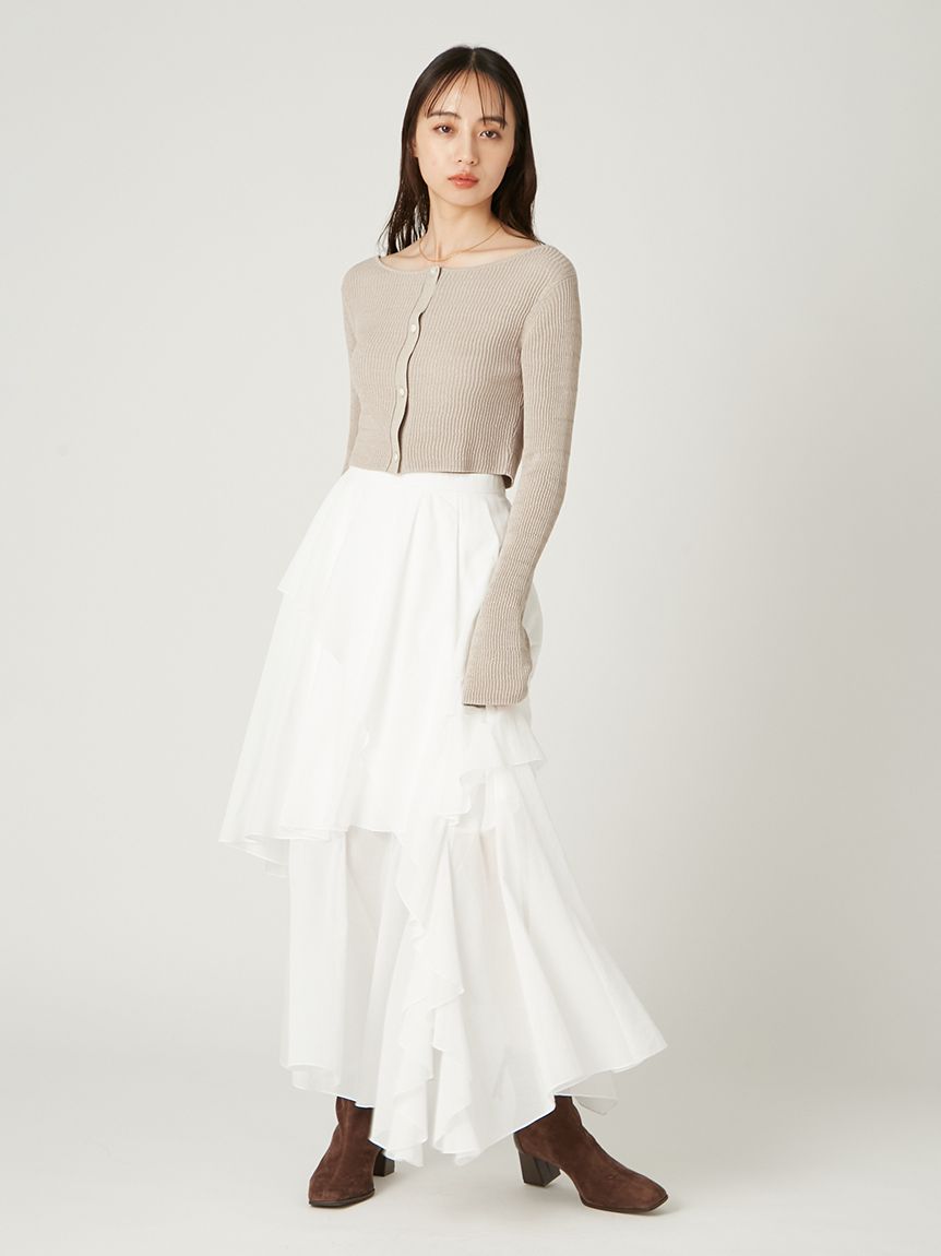 アイボリー クロップドニットカーディガン ランダムリブクロップドカーディガン(カーディガン)｜トップス