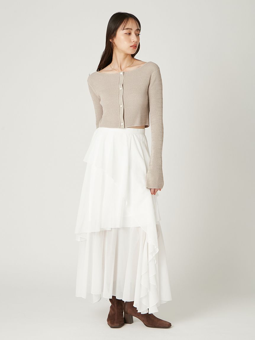 ヒロコビス／定価2.2万円 ランダムプリーツリブニットロングカーディガンホワイト ヒロコビス／定価2.2万円 ランダムプリーツリブニットロング