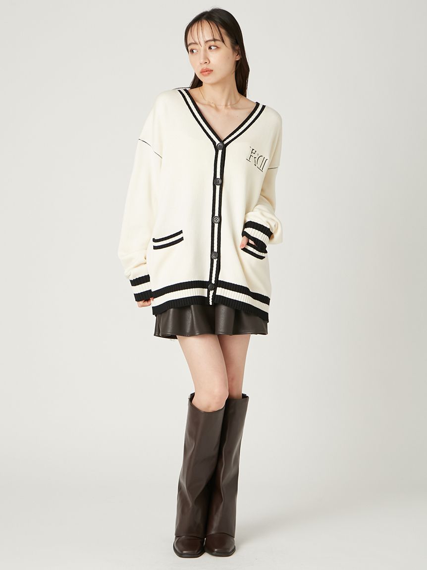 ブライスアウトフィット　ニットカーディガンとサロペット　ブラウンxピンストライプ ストライプ Vネックカーディガン（ニット）｜STRASBURGO OUTLET