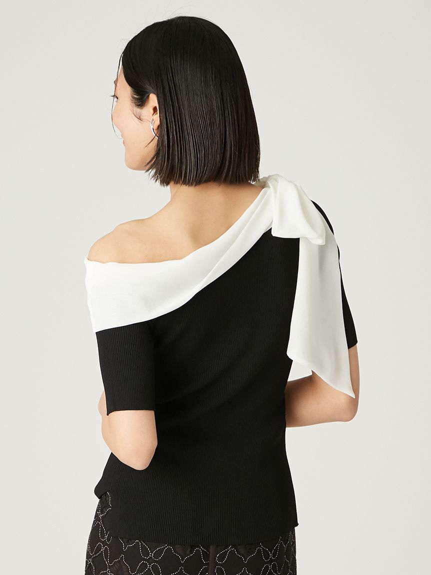 ニット セーター シフォンリボンオフショルニット レディース シフォンリボンオフショルニット(ニット)｜トップス｜FRAY I.D