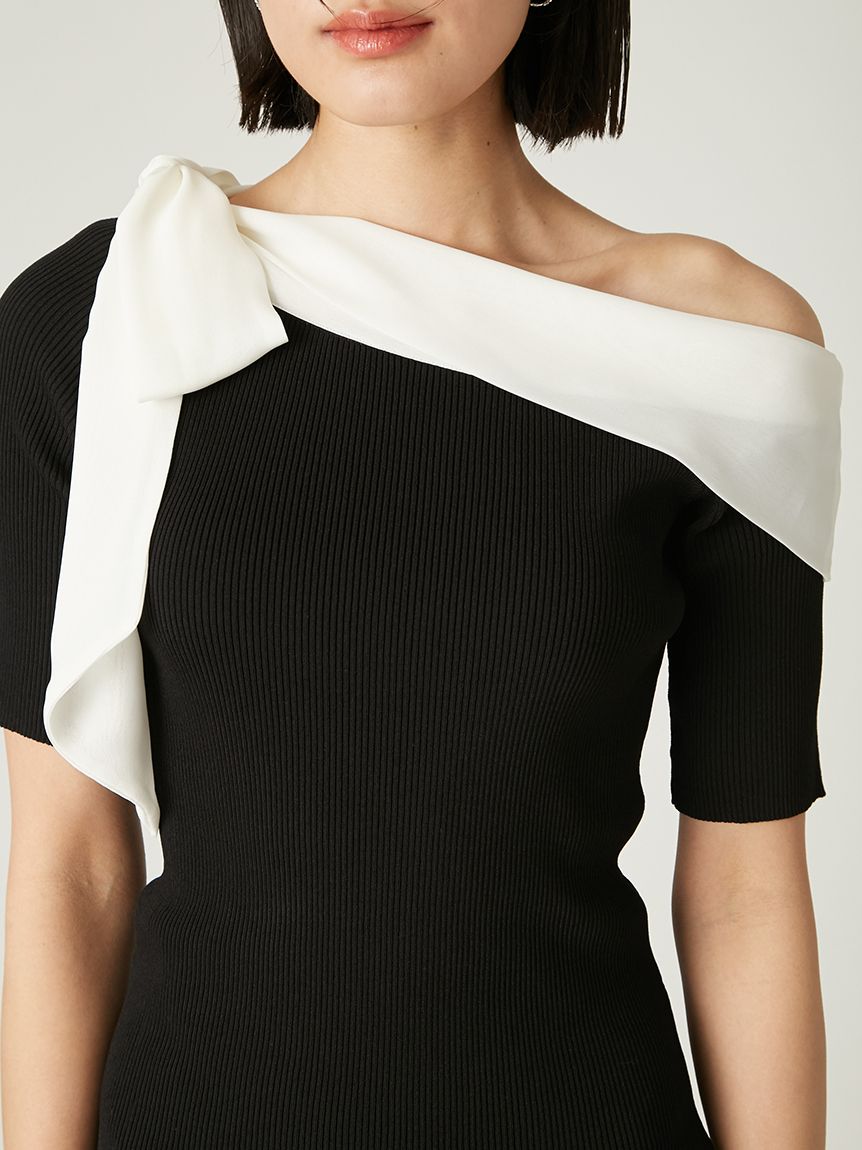 ニット セーター シフォンリボンオフショルニット レディース シフォンリボンオフショルニット(ニット)｜トップス｜FRAY I.D