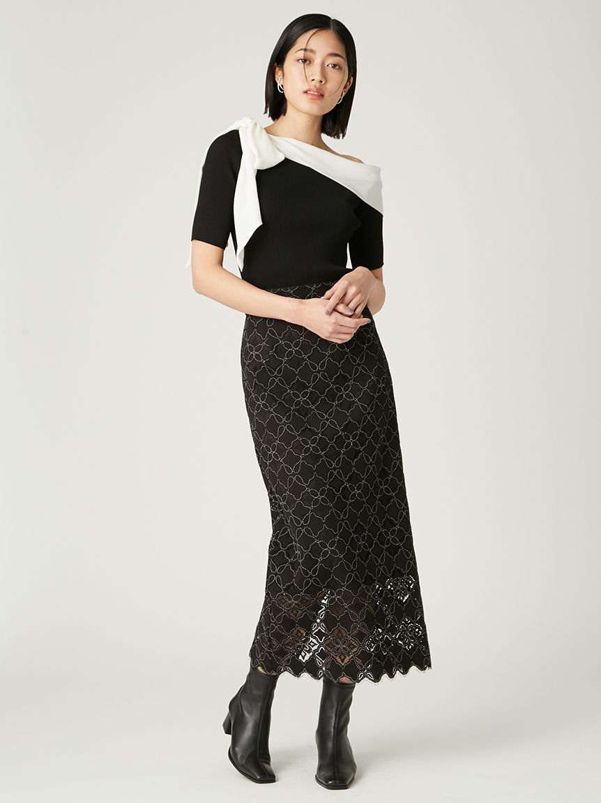 ニット セーター シフォンリボンオフショルニット レディース シフォンリボンオフショルニット(ニット)｜トップス｜FRAY I.D