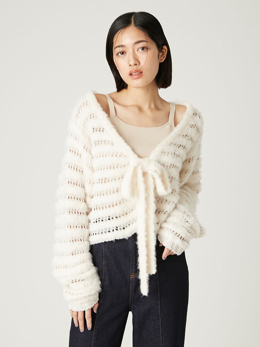 ネット編みシャギーボーダーカーデ(カーディガン)｜トップス｜FRAY I.D