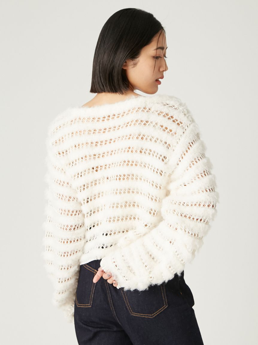 ネット編みシャギーボーダーカーデ(カーディガン)｜トップス｜FRAY I.D