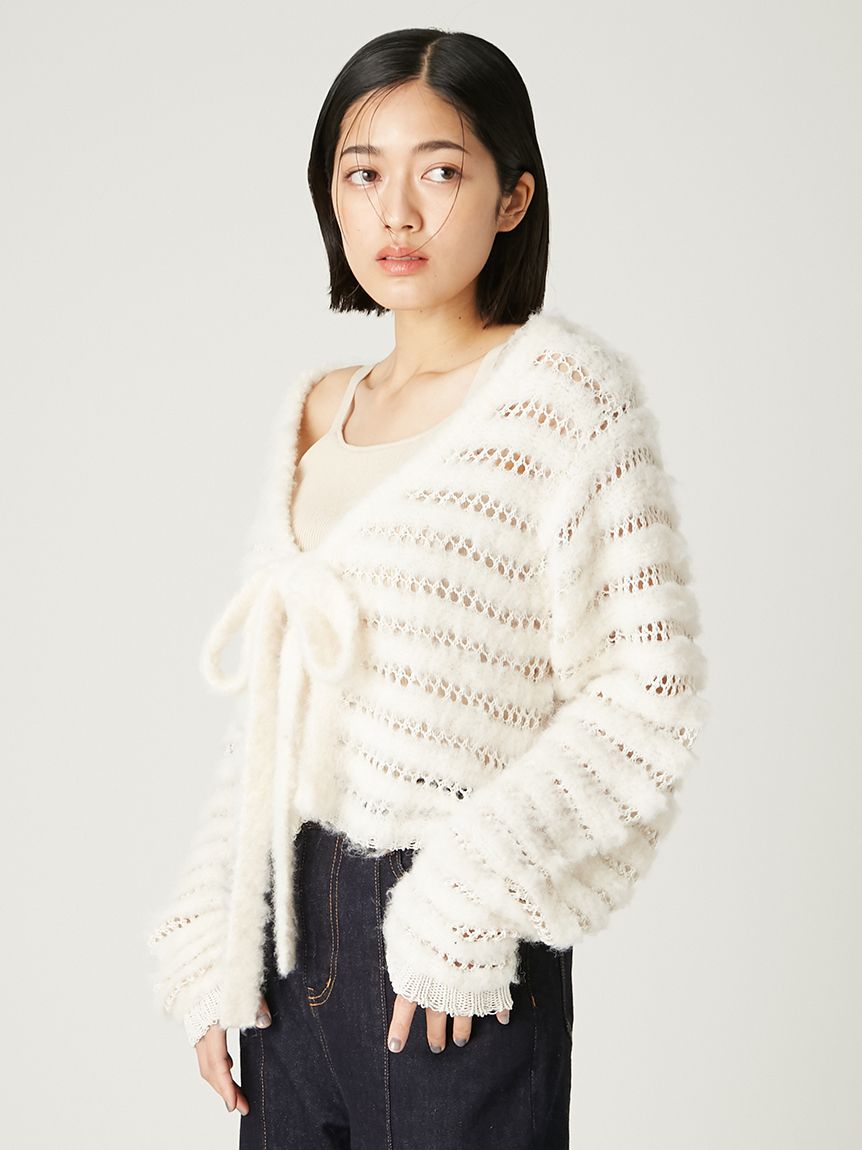 ネット編みシャギーボーダーカーデ(カーディガン)｜トップス｜FRAY I.D