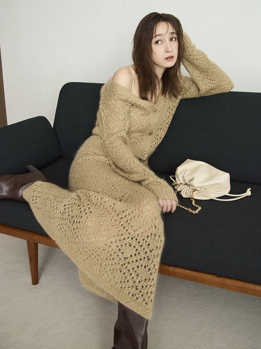 DRAWER ドゥロワー モヘヤ シルク ラメ 畦編み カーディガン ニット DRAWER ドゥロワー モヘヤ シルク ラメ 畦編み カーディガン ニット