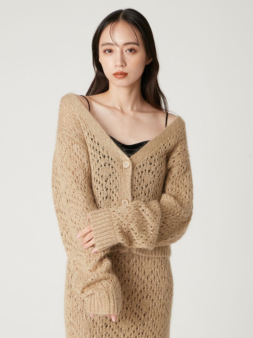 イッセイミヤケmeラメニットカーディガンモカ イッセイミヤケmeラメニットカーディガンモカ