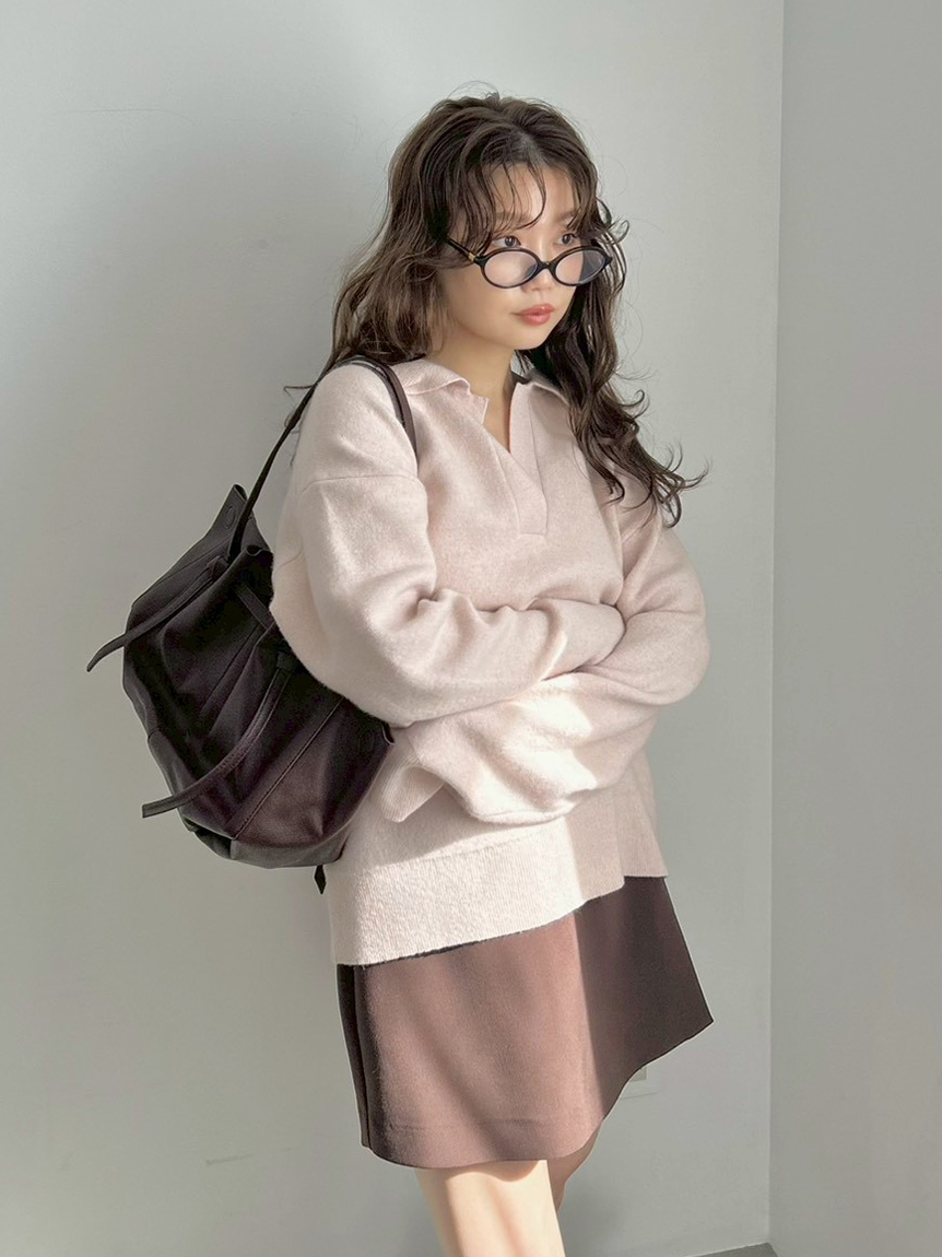 ラクーンダブルフェイスポロカラープルオーバー(ニット)｜トップス