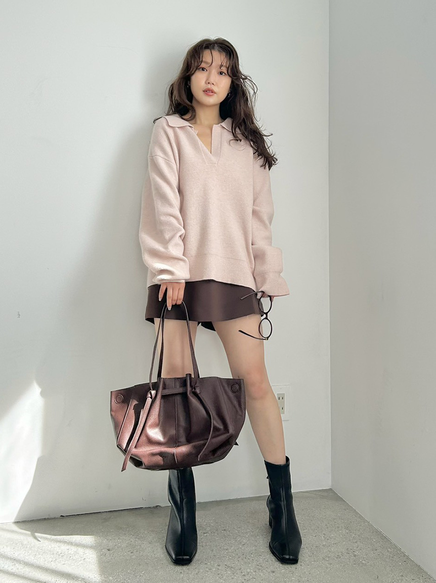 FRAY I.D ぽぽ オープンポロカラーニットワンピース(マキシ・ロングワンピース