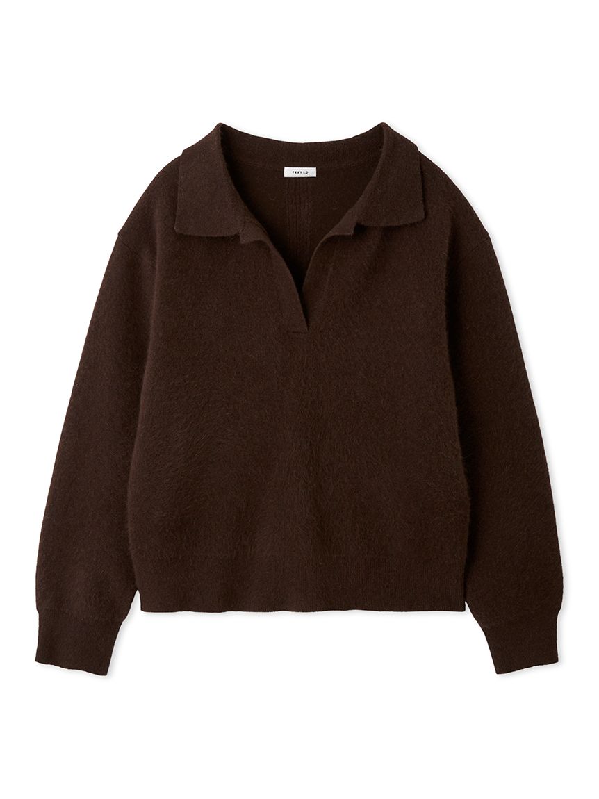 ラクーンダブルフェイスポロカラープルオーバー(ニット)｜トップス