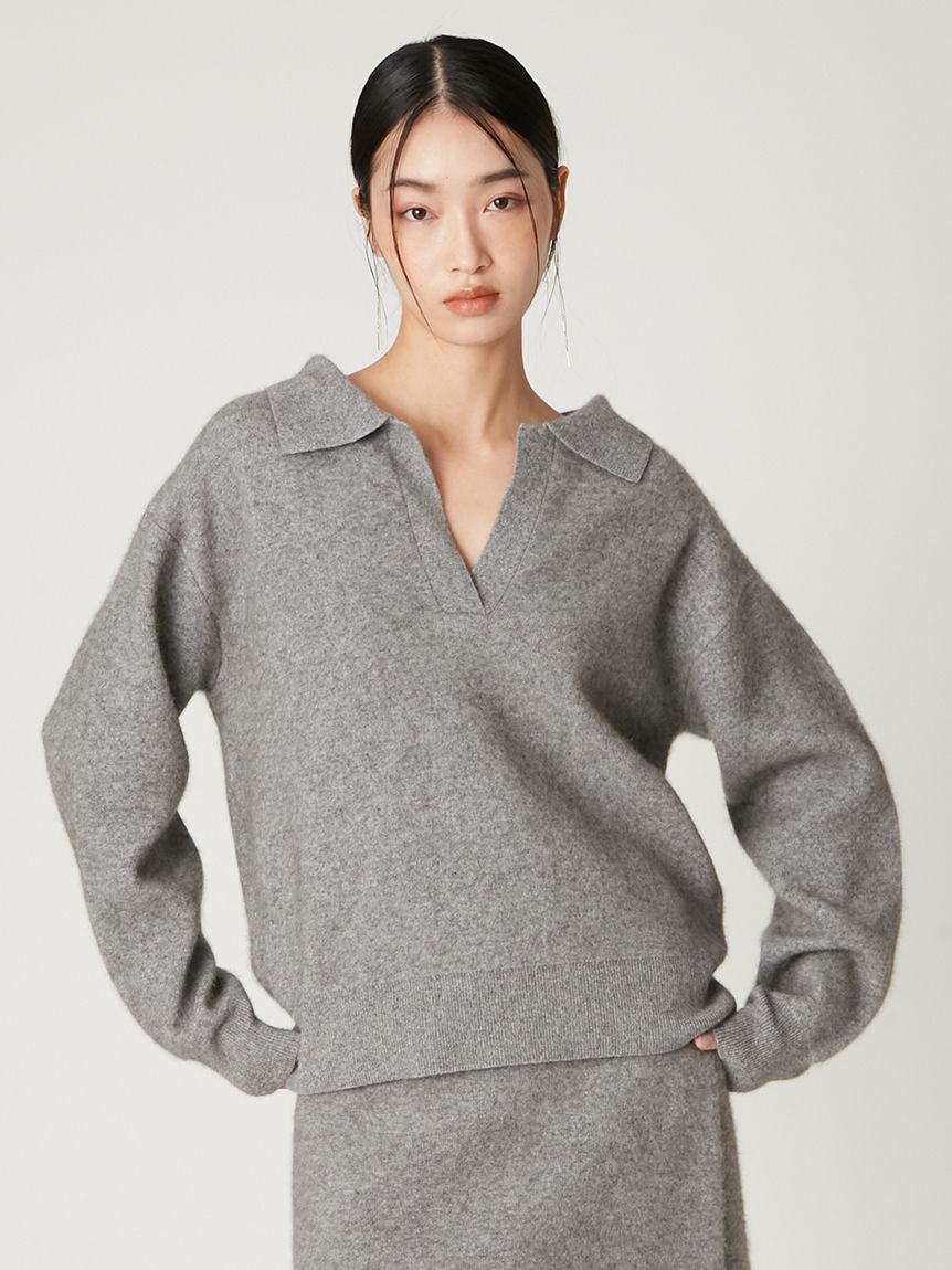 ラクーンダブルフェイスポロカラープルオーバー(ニット)｜トップス