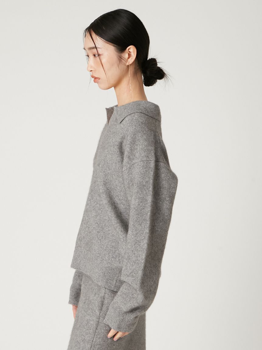 ラクーンダブルフェイスポロカラープルオーバー(ニット)｜トップス