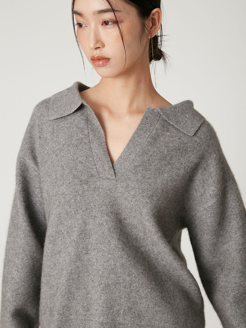 ラクーンダブルフェイスポロカラープルオーバー(ニット)｜トップス