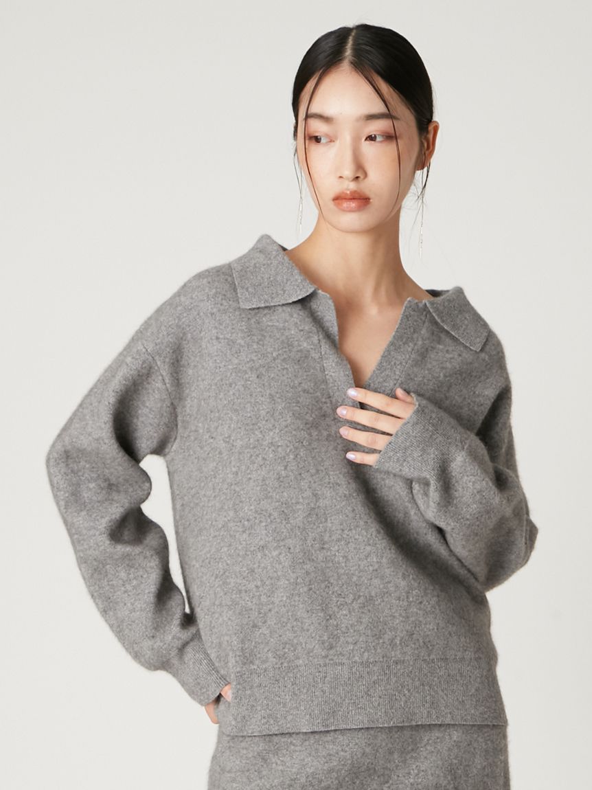 ラクーンダブルフェイスポロカラープルオーバー(ニット)｜トップス