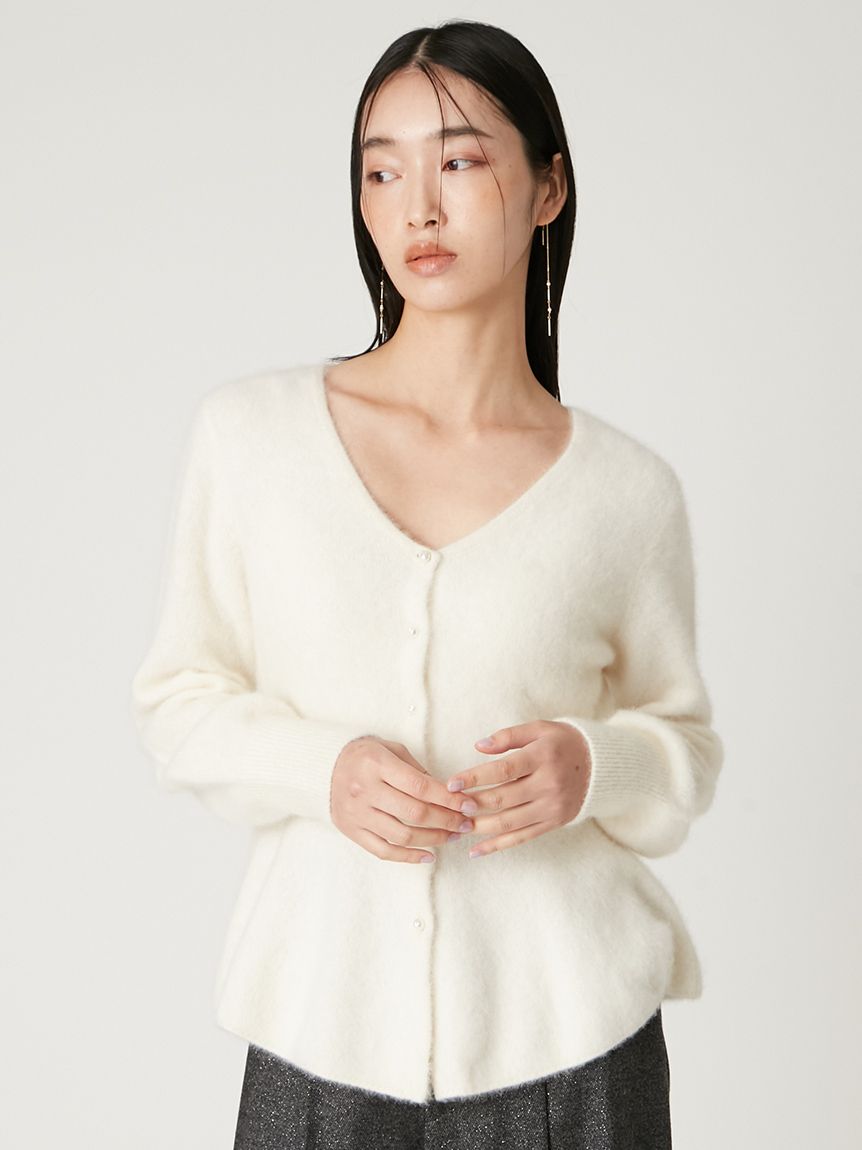 COLUMN コラム ペプラム ニット カーディガン 22AW カシミヤ混 白 ペプラムニットカーディガン【Pierrot】 | 【公式】Pierrot