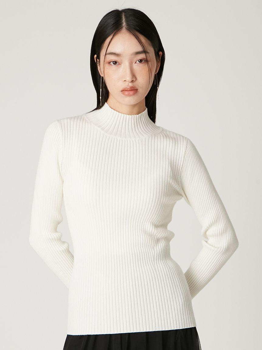 ウールシルクリブニットハイネックプルオーバー(ニット)｜トップス