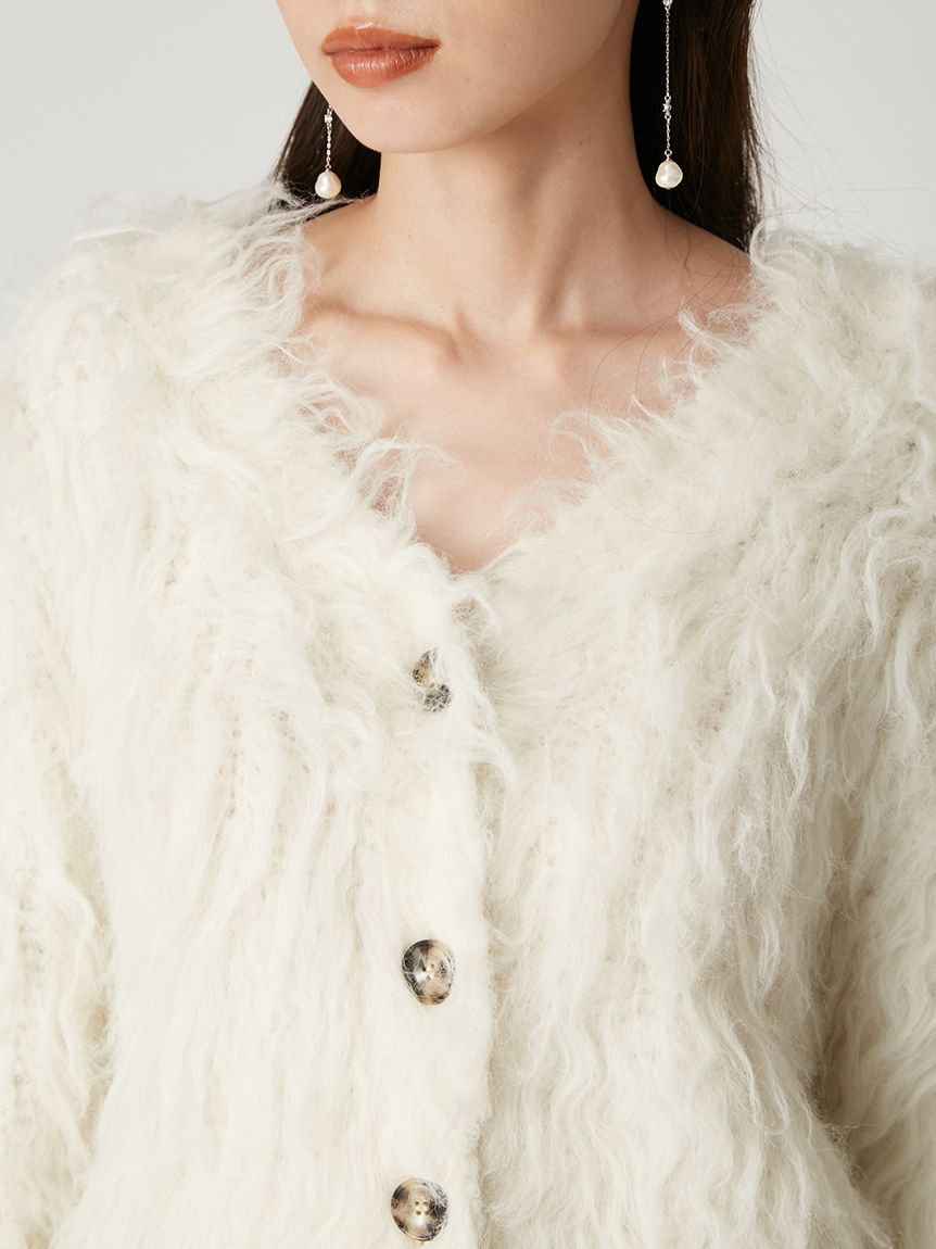 シャギーカーディガン IVR アイボリー A part by（アパートバイ）の「グリッターシャギーカーディガン