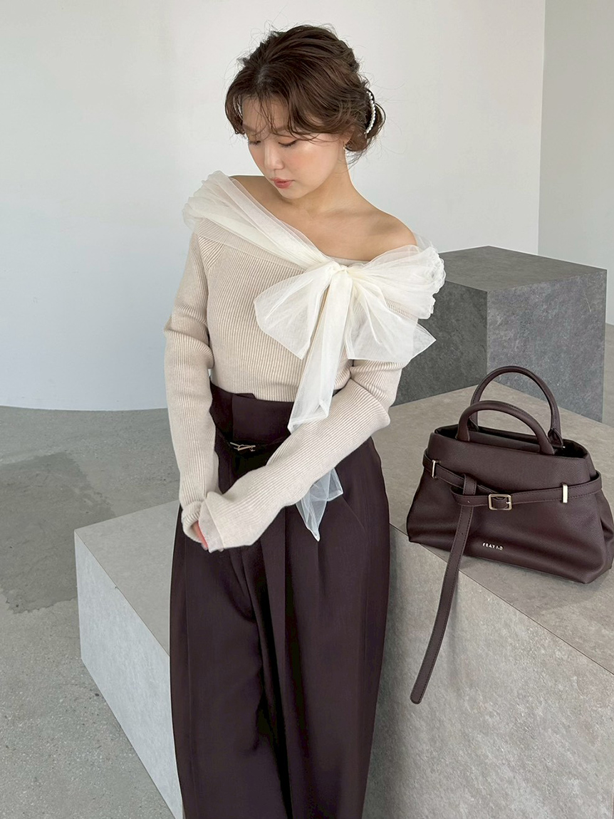 3wayリボンオフショルニットプルオーバー(ニット)｜トップス