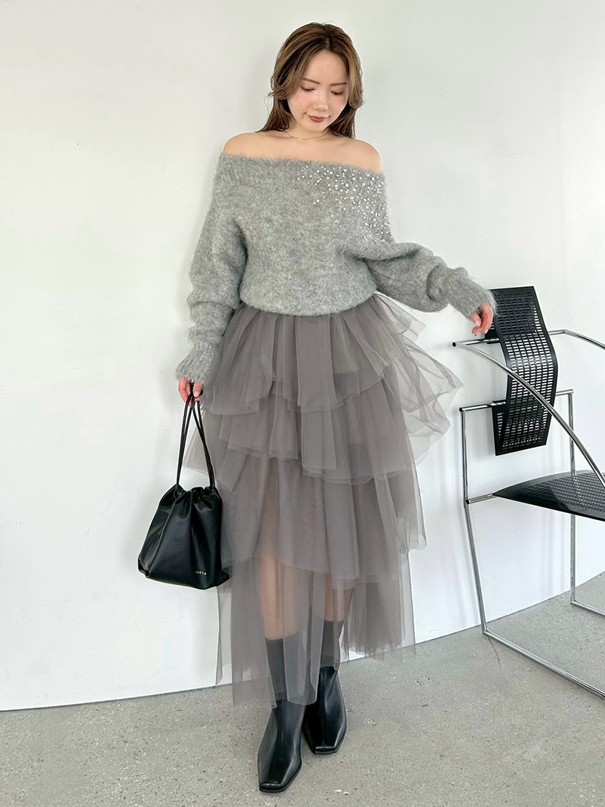 willfully オフショルフリルニット　anuans frayid nugu ウールアクリルオフショルプルオーバーニット(ニット)｜トップス｜FRAY