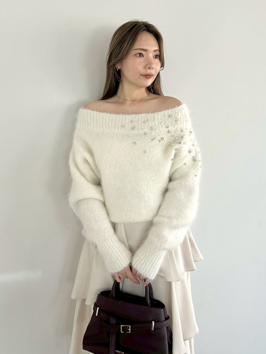 アルパカシャギービジューオフショルニット(ニット)｜トップス｜FRAY